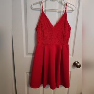 Charlotte Russe Vibrant Red Dress With Lace Design